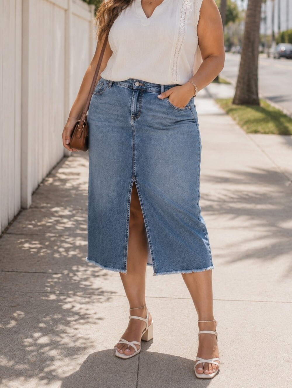 Torrid Light Wash Denim Midi Skirt Plus Size Cotton Front Slit Raw Hem Y2K Boho